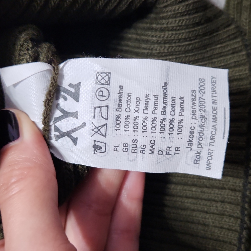 Vintage Y2K XYZ Grunge Eagle Olive Ribbed Pullover Crewneck Sweater Top Shirt - Picture 7 of 12